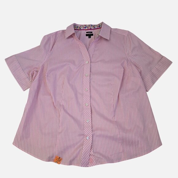 Talbots Plus Petite 18WP Non-Iron Pink & White Striped Button-Down Shirt 4206 - Picture 1 of 6